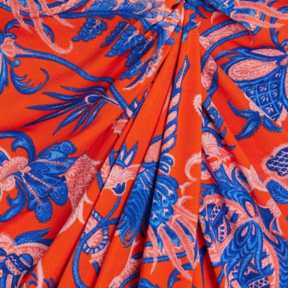 Cara Cara 'Madiera' Faux-Wrap Jersey Midi-Skirt, Orange/Blue Multi - Picture 3 of 3